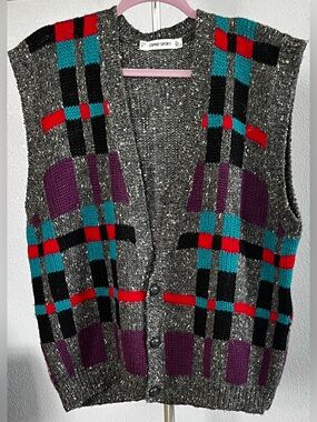 Vintage Esprit Sport Size M Geometric Sweater Vest, Multi-color Block Pattern